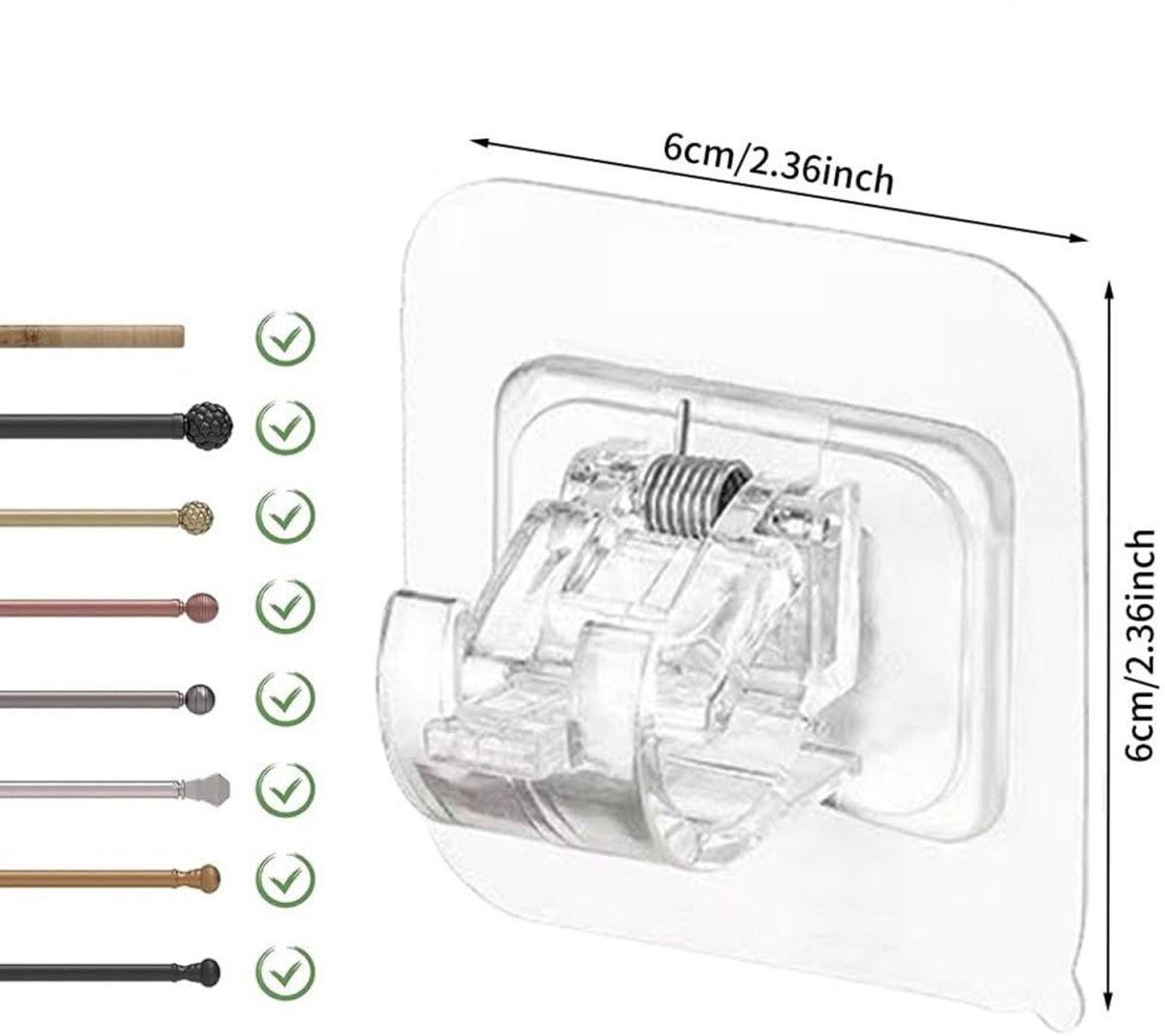 6 pieces - Curtain rod hook - 6*6 cm - drill-free curtain holders - self-adhesive curtain rod holders - drill-free curtain hooks - curtain accessories - for curtain rods