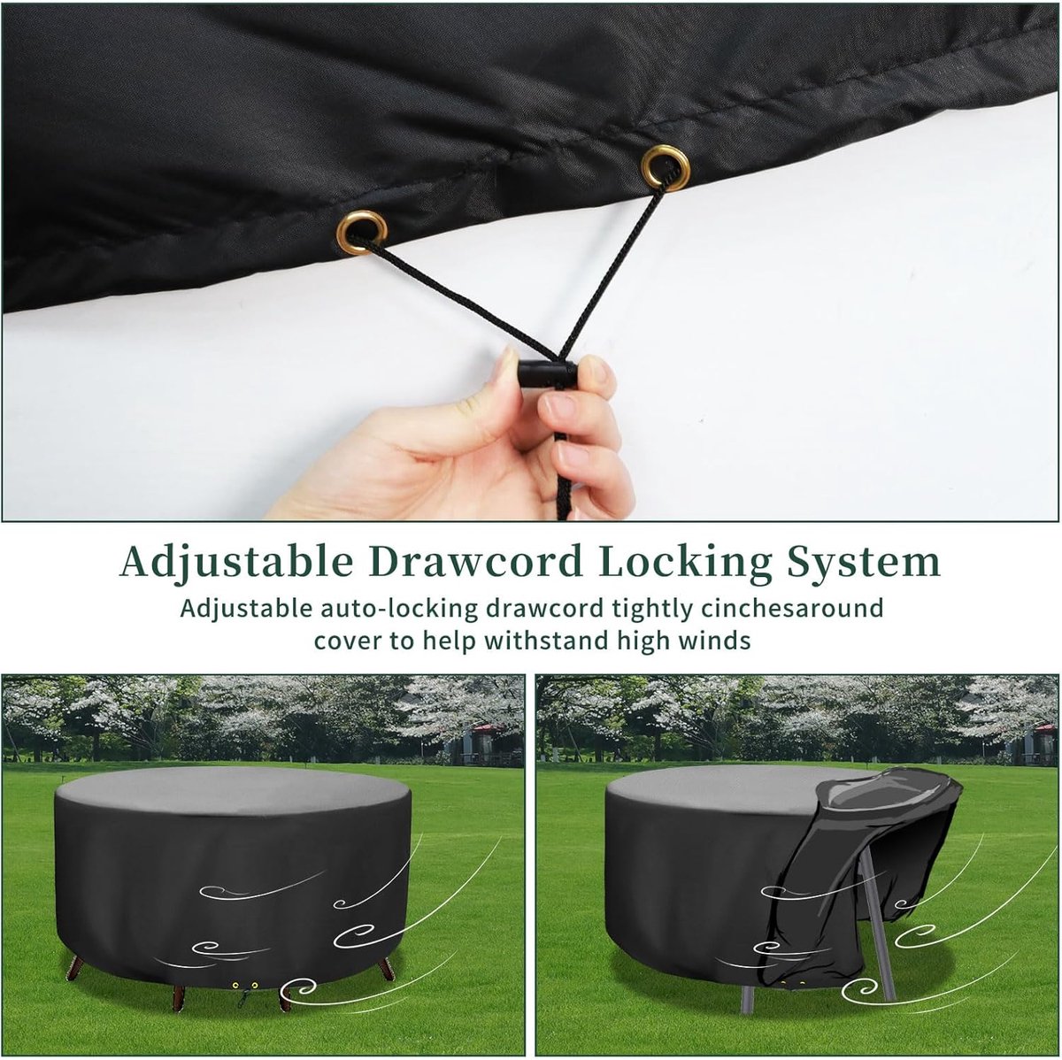 Round Cover - Waterproof - Large Round Garden Table Cover - Windproof - Anti-UV - Tough - Oxford 420D