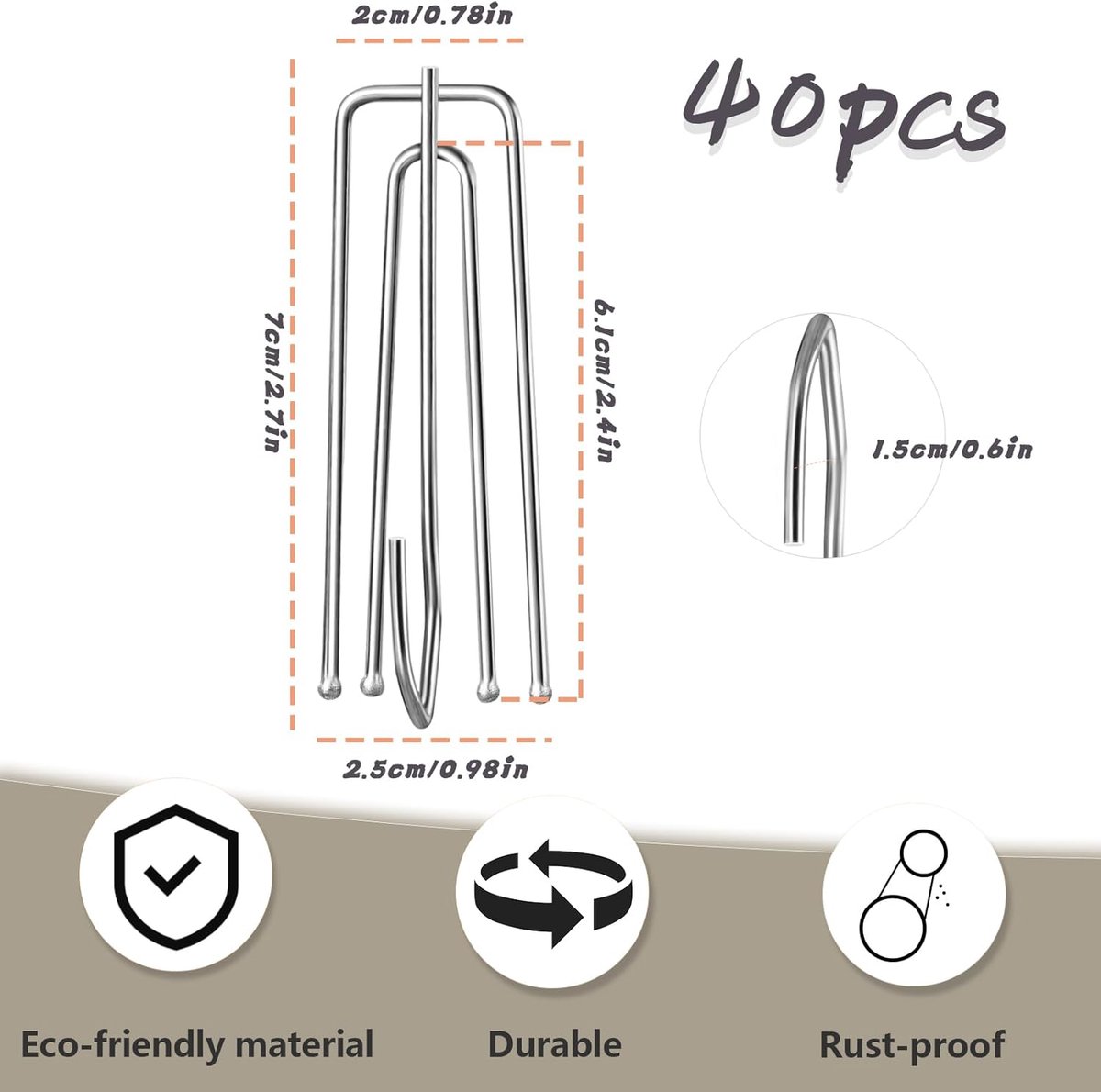 40 pieces - Curtain hook - curtain hooks for curtains - curtain pins - curtain hooks for pleated curtains - stainless steel pleated curtain hooks - window decoration accessories - curtain accessories - silver - 2.5*7 cm