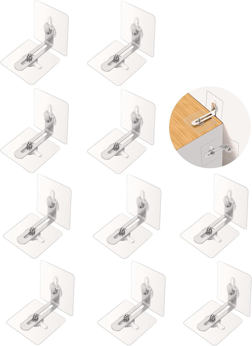10 Pack Furniture Wall Anchors - Furniture Safety Anchors - Self-Adhesive - Anti-Tip Anchor Set - Falling Furniture Prevention - No Drilling - Safety Metal Bracket - Protect Baby & Pet - for Attaching Bookcase, Cabinet, Dresser