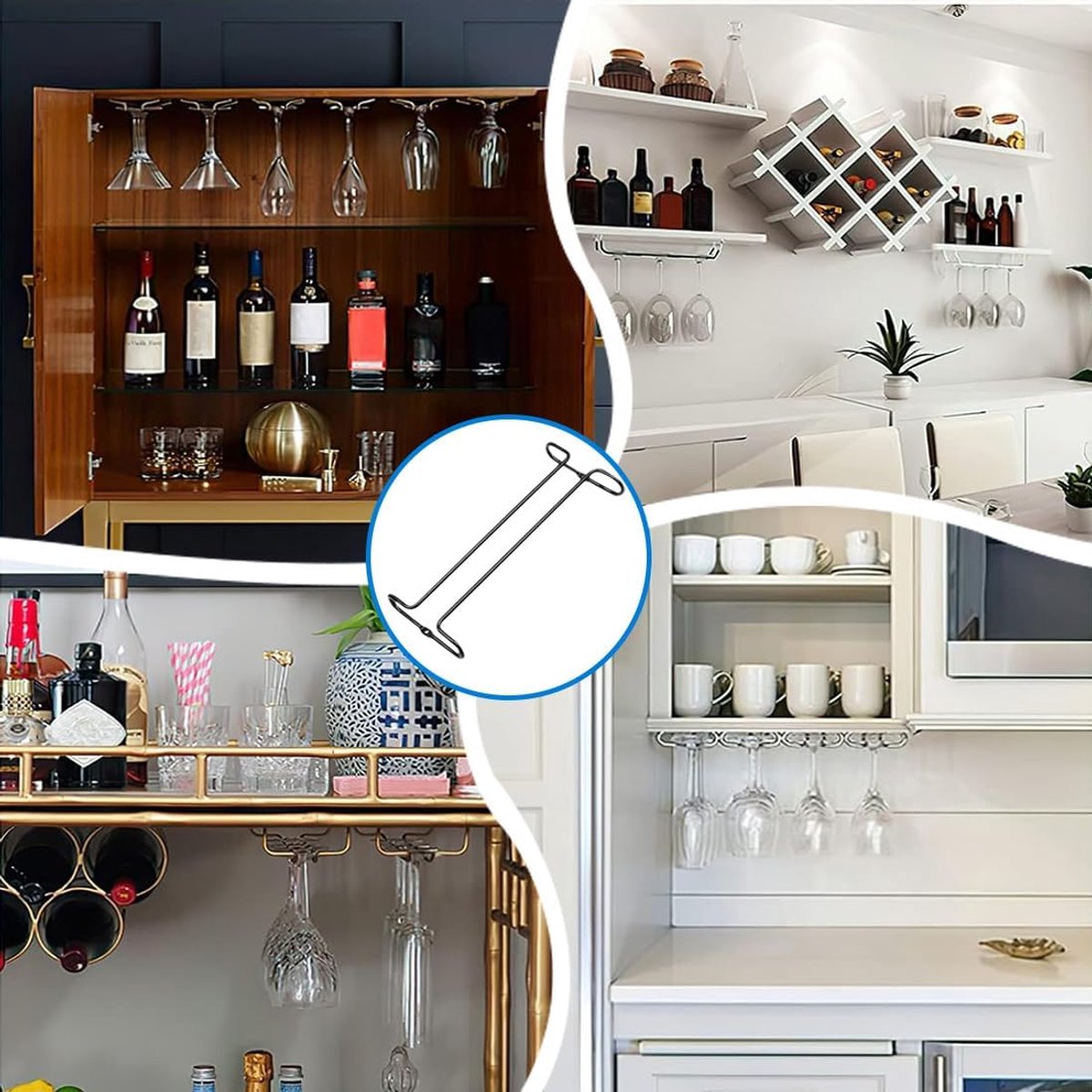 Wine glass holder - Glass hooks for shelf - Iron glass holder for glasses - Wall display holder - Hanging glass holders - Metal hanging glass holder - Display rack - hooks - for bars