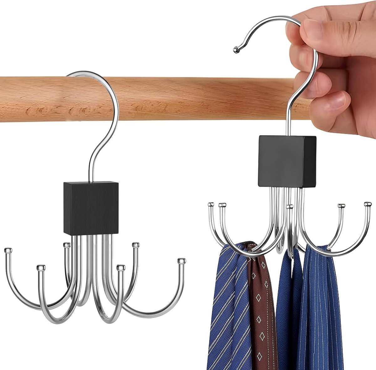 2 pieces - Belt Rack - Belt Organizer - Bra Hanger - Tank Top Hanger - Clothes Hanger - Clothes Hangers - 360° Rotating Metal - Bra Organizer - Storage Rack - with 6 Hooks - for belts