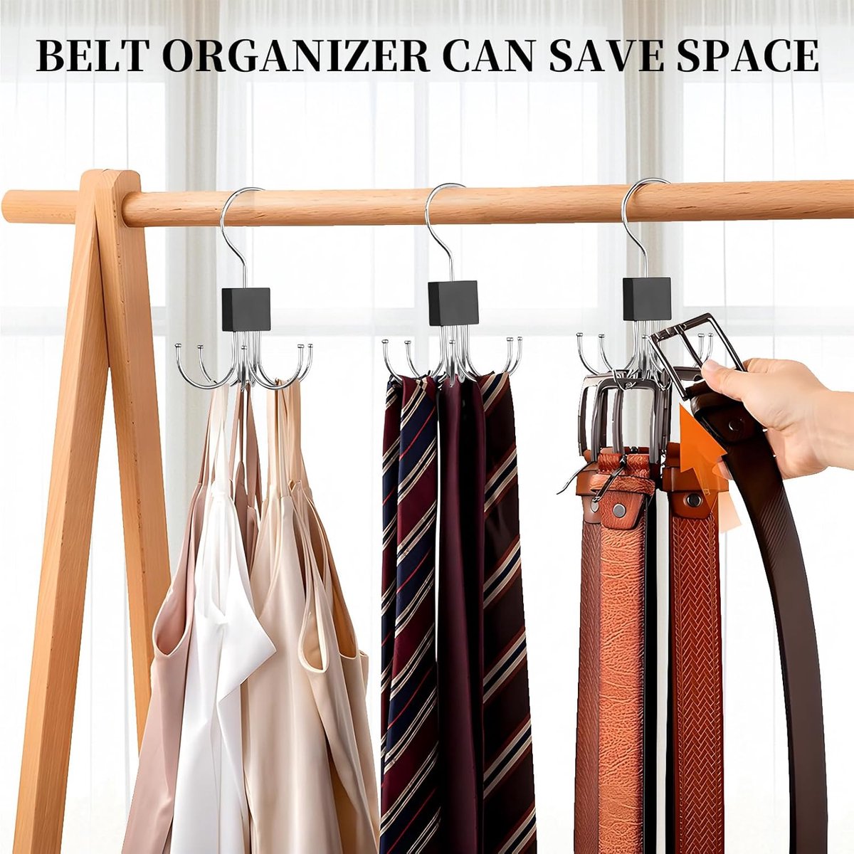 2 pieces - Belt Rack - Belt Organizer - Bra Hanger - Tank Top Hanger - Clothes Hanger - Clothes Hangers - 360° Rotating Metal - Bra Organizer - Storage Rack - with 6 Hooks - for belts