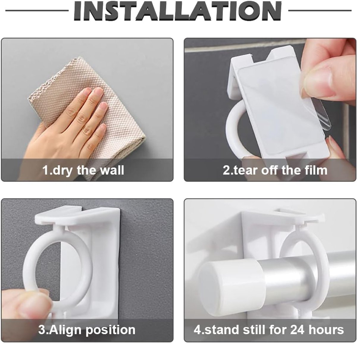 8 pieces - Curtain Rod Bracket - self-adhesive curtain rod holder - 360 degree rotatable mounting brackets - for curtain rods - no drilling required - for bathroom
