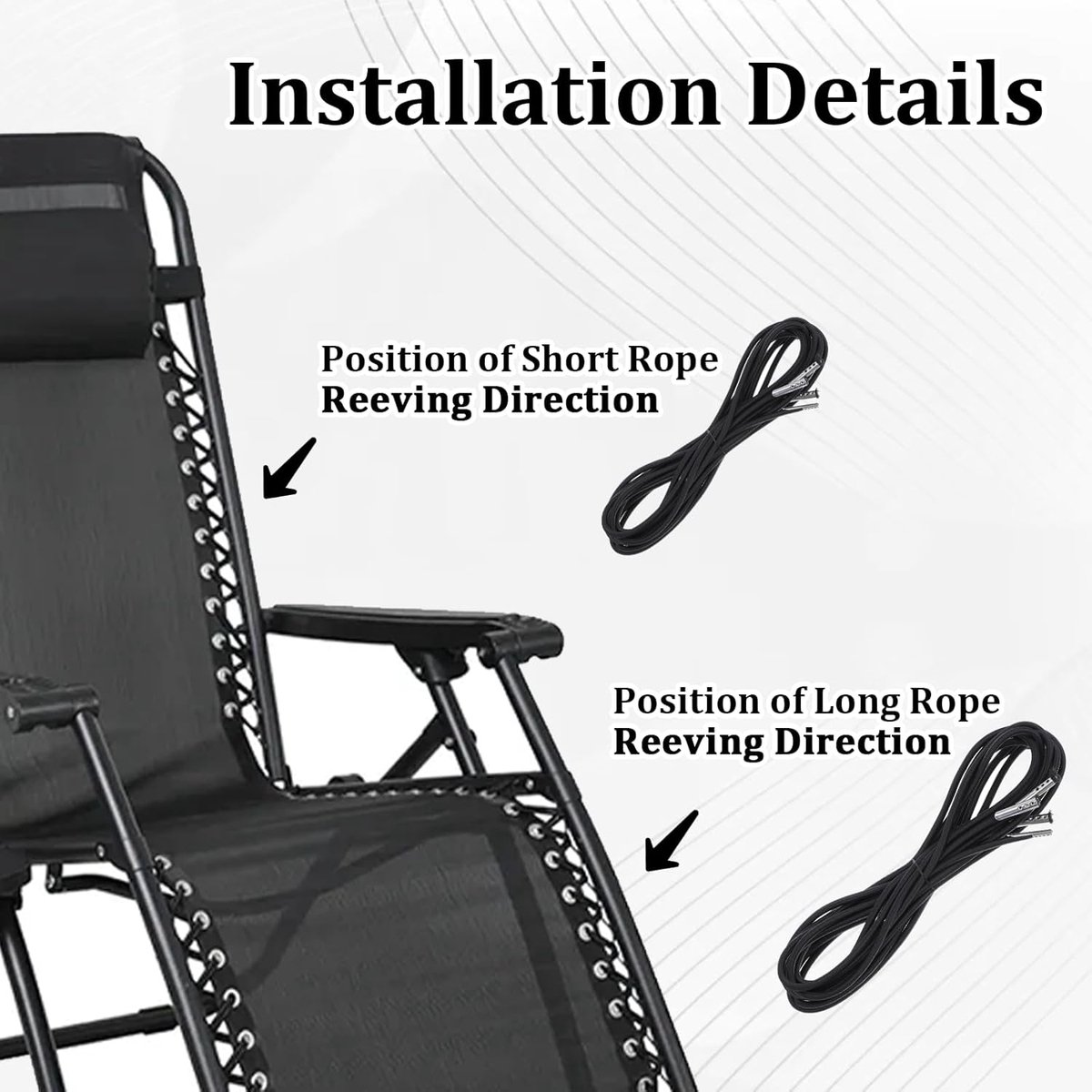 4 pieces - replacement cords - 1.4m and 2.2m - replacement rope for lounge chair - replacement rope for the chair - replacement elastic cords - accessories for recliners - for sun loungers and garden chairs - black
