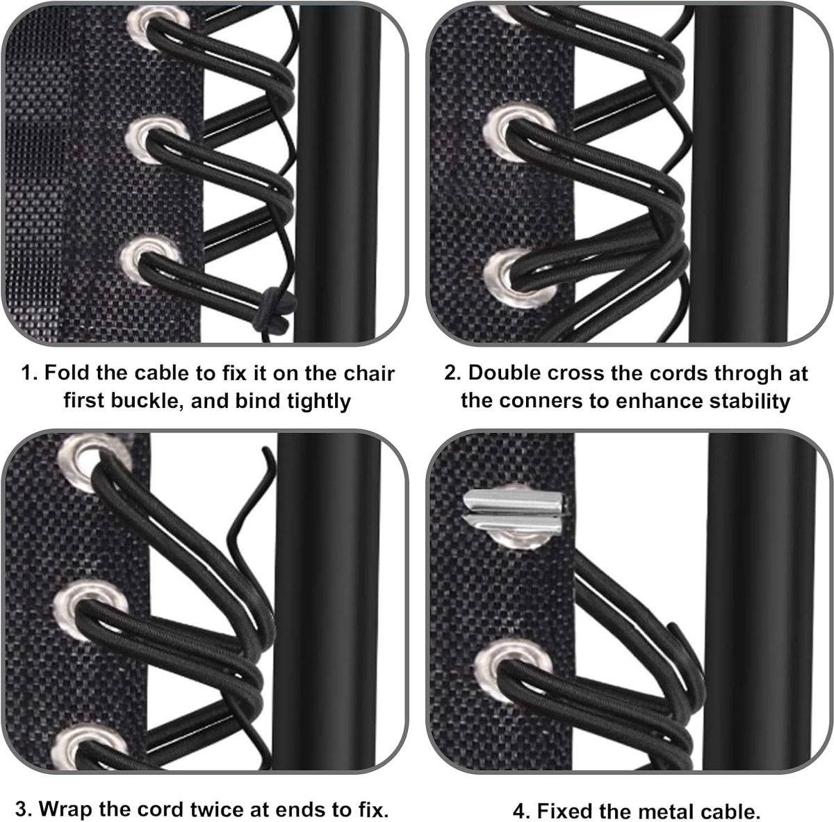 4 pieces - replacement cords - 1.4m and 2.2m - replacement rope for lounge chair - replacement rope for the chair - replacement elastic cords - accessories for recliners - for sun loungers and garden chairs - black