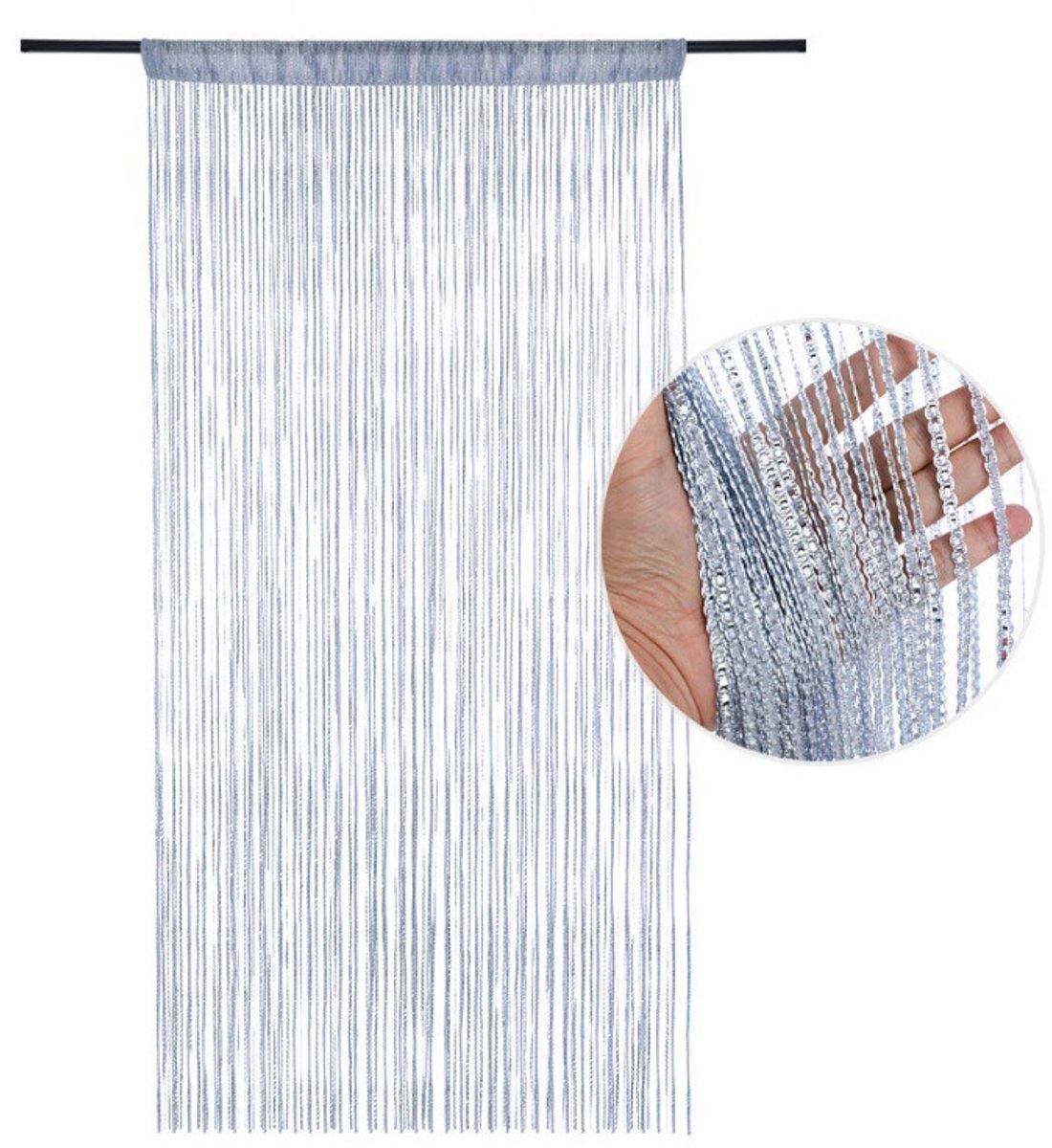 99*199 cm - Fly curtain - Screen door - Door curtain - Window decoration - with tassels - wardrobe curtain - door cord - curtains - mosquito net - for doorway, interior decoration - silver