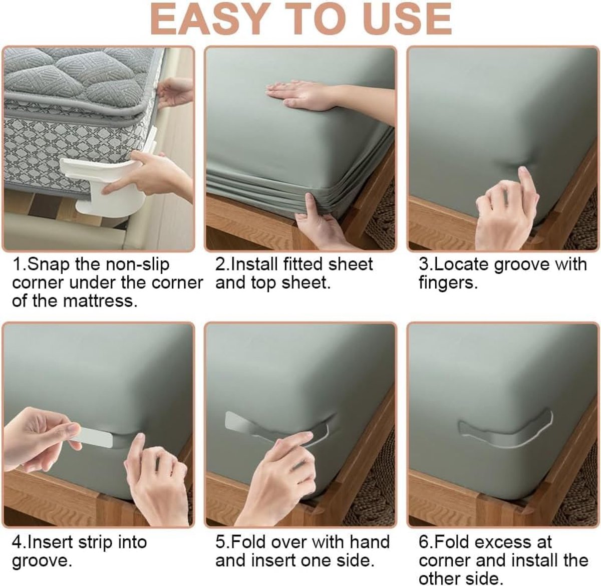 4 pieces - Sheet holder - Bed sheet holder - Duvet clips - Sheet clamps - with fastening strips - removable fitted sheet corner holders - bed clips - corner holders for covers - for mattress protectors