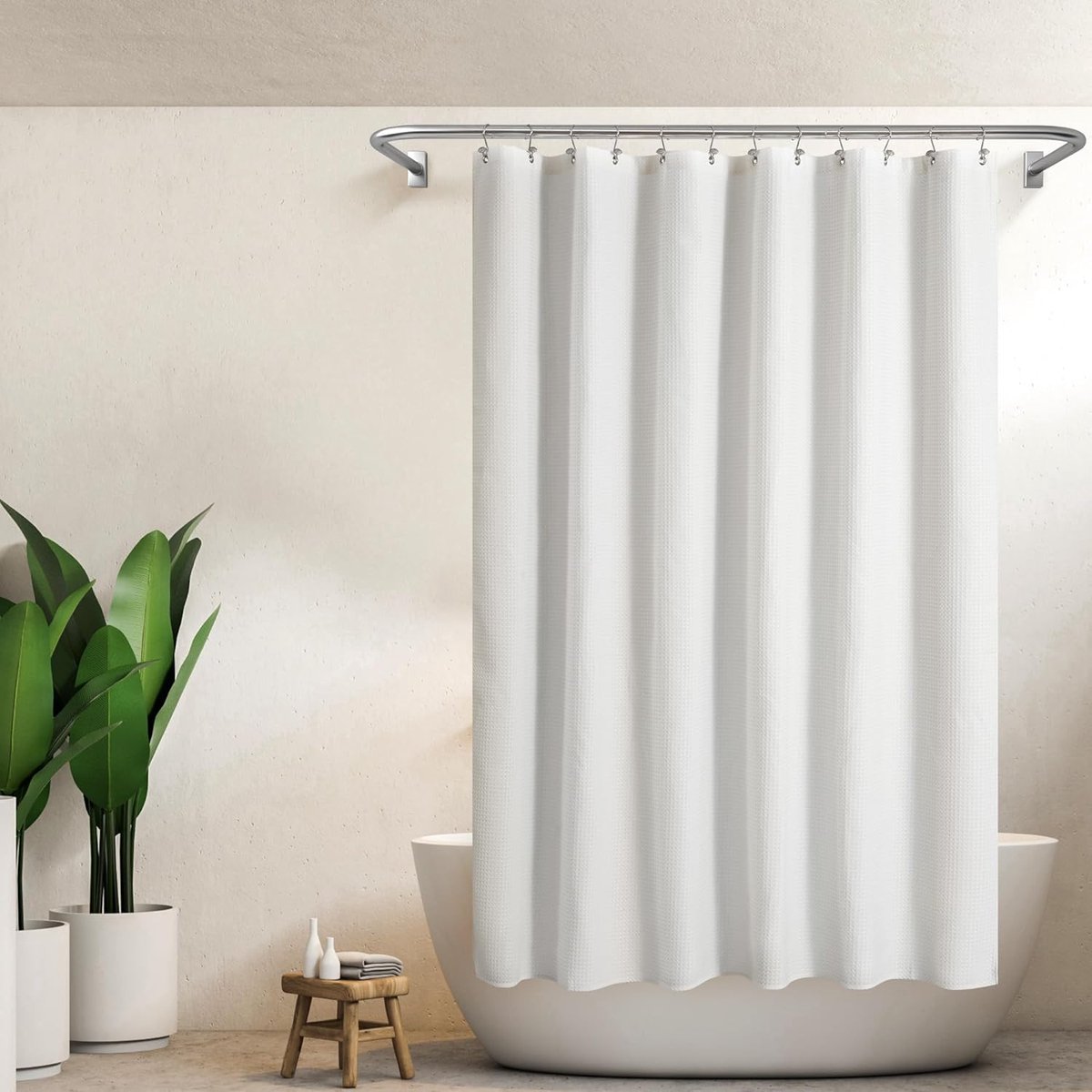 Waffle Weave Shower Curtain - Shower Curtain - Window Curtain - Fabric shower curtain for bathroom - Raised fabric - Waterproof - Washable - Suitable for bathroom