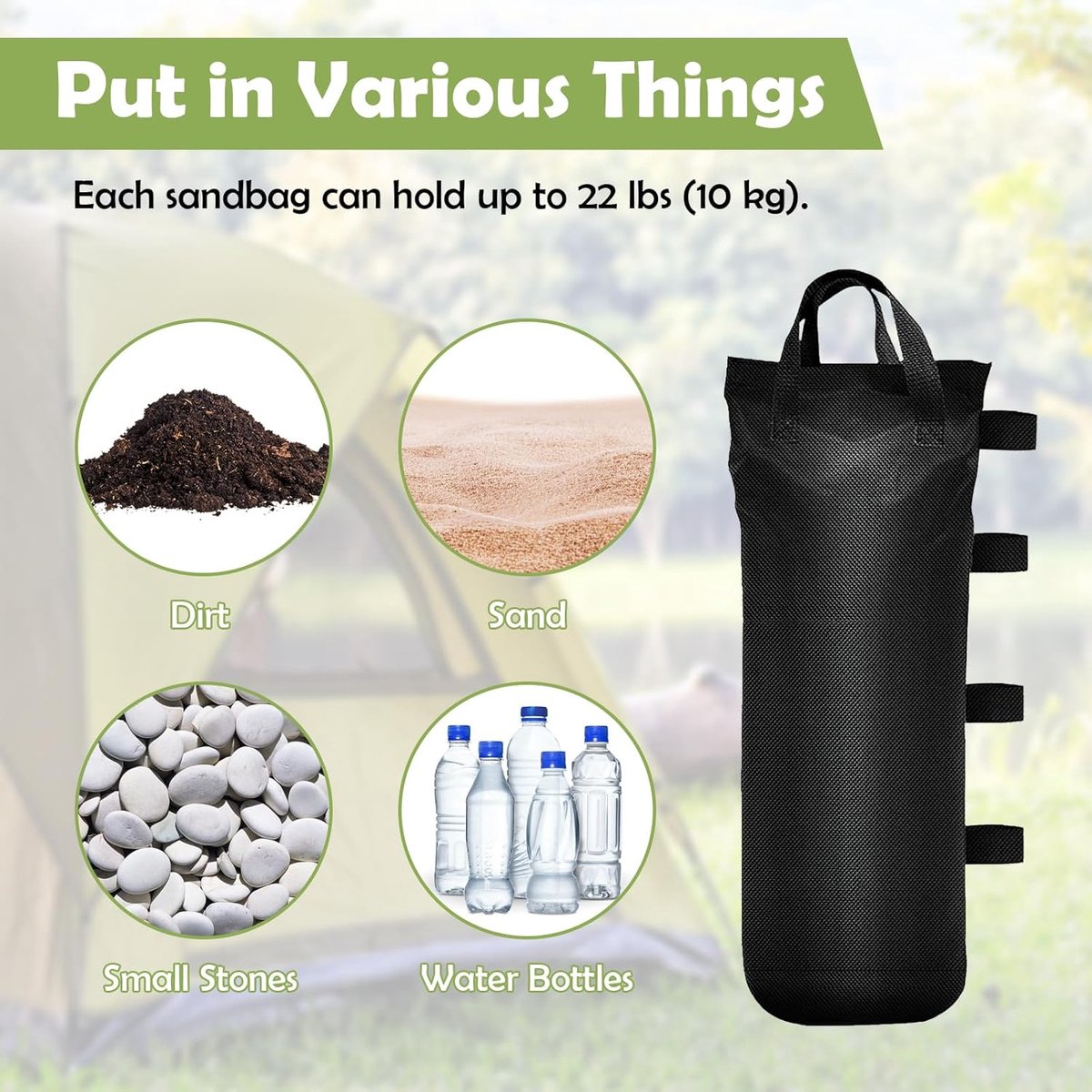 4 pieces - Sandbags - Weight bag - Ballast bags - Gazebo Weights - Ballast bags - cylindrical sandbags - solid windproof sandbag - canopy gazebo weights - for pop-up tent