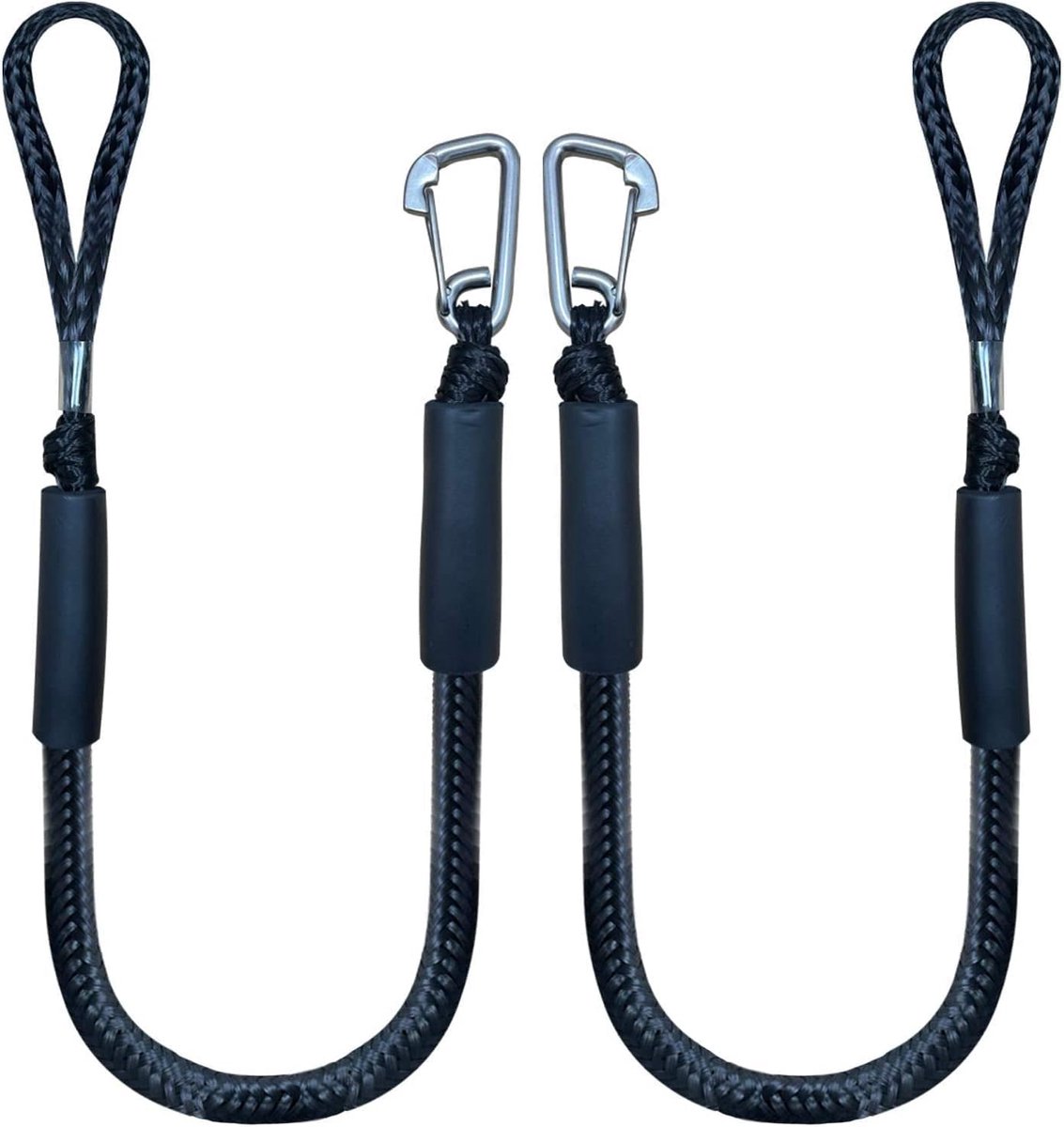 pieces - Boat rope - Mooring rope for boats - Stretch - Boat Bungee Dock Line with hook rope - Mooring line Boat equipment - Boat accessories - Mooring rope - for kayak, motorboat, canoe, pontoon - black