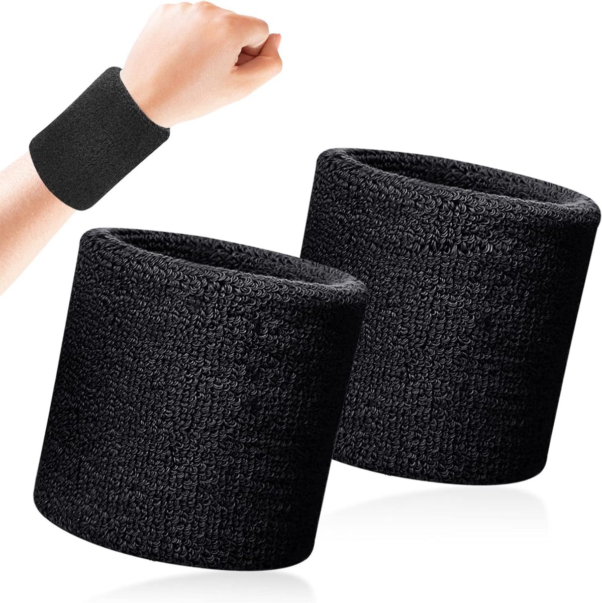 Sports wristband - 2 pieces Sweatbands - Sweatbands - Wrist - Wristbands - Wristbands - wrist headband - sports wristband - sports soft cotton wrist headband - absorbent terry cloth cuff - for gym tennis running basketball - Black Sports wristband - 2 pieces Sweatbands - Sweatbands - Wrist - Wristbands - Wristbands - wrist headband - sports wristband - sports soft cotton wrist headband - absorbent terry cloth cuff - for gym tennis running basketball - Black