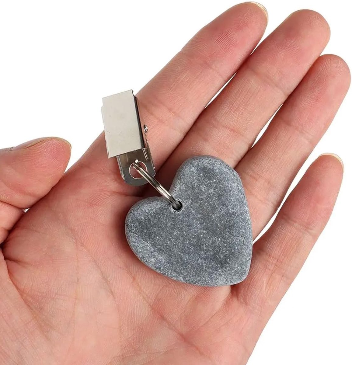 8-pack - Heart-shaped grey tablecloth weights with metal clip - Tablecloth stand and hanger stone
