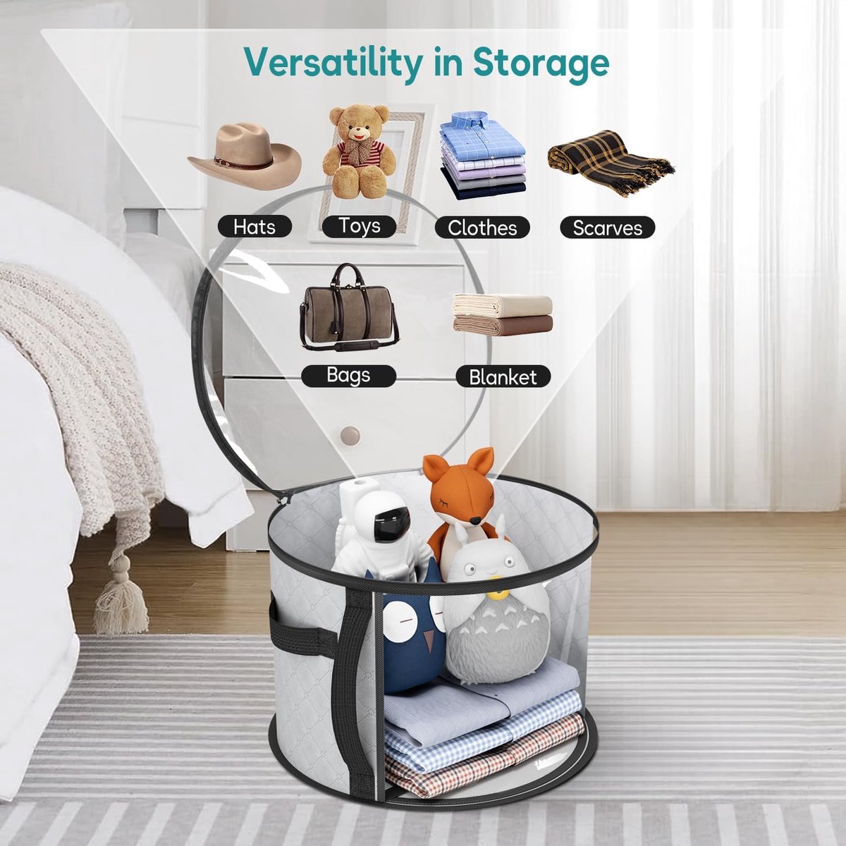 Hat Box - Hat Storage Box - Storage Box for Hats - Round Hat Boxes - Foldable Hat Storage Boxes - Stackable Hat Organizer - Baseball Cap Organizer - Hat Box - for up to 7 hats - perfect for your wardrobe - Grey