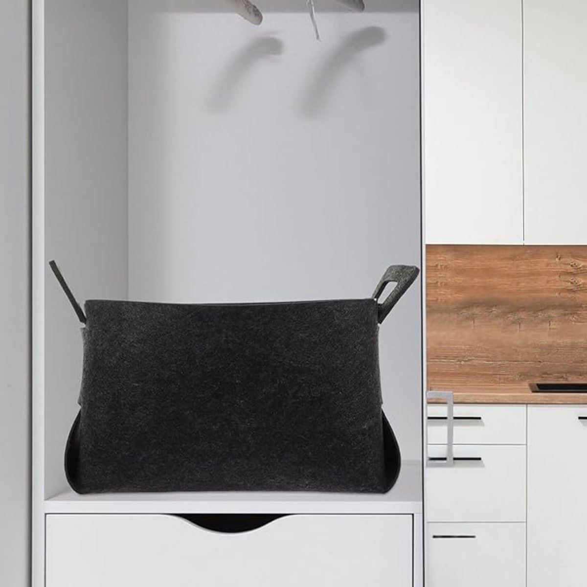 Storage Basket - Storage Box - Clothes Organizer - Wardrobe - 18*13*11cm - Small Storage Basket - Laundry Basket - Laundry Bag - Felt Cloth - Black - Home Decor - Storage Box - Closet Organizer