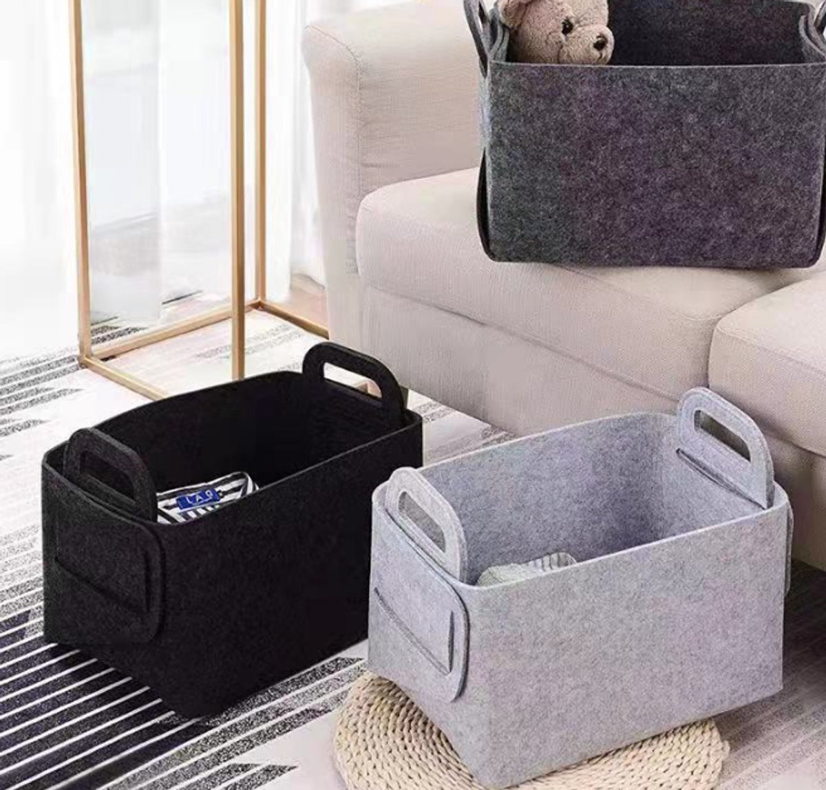 Storage Basket - Storage Box - Clothes Organizer - Wardrobe - 18*13*11cm - Small Storage Basket - Laundry Basket - Laundry Bag - Felt Cloth - Black - Home Decor - Storage Box - Closet Organizer