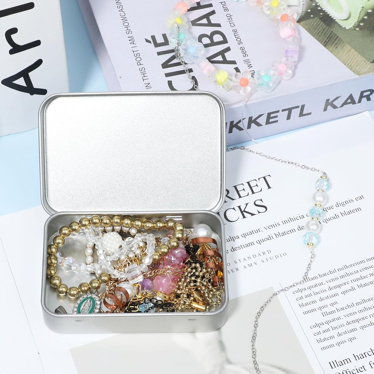 Mini Tin Cans - Pack of 3 - Storage Box - Metal - Hinged Tin Can - With Lid - Rectangular Tin Can - Mini Portable Box - Suitable for Home