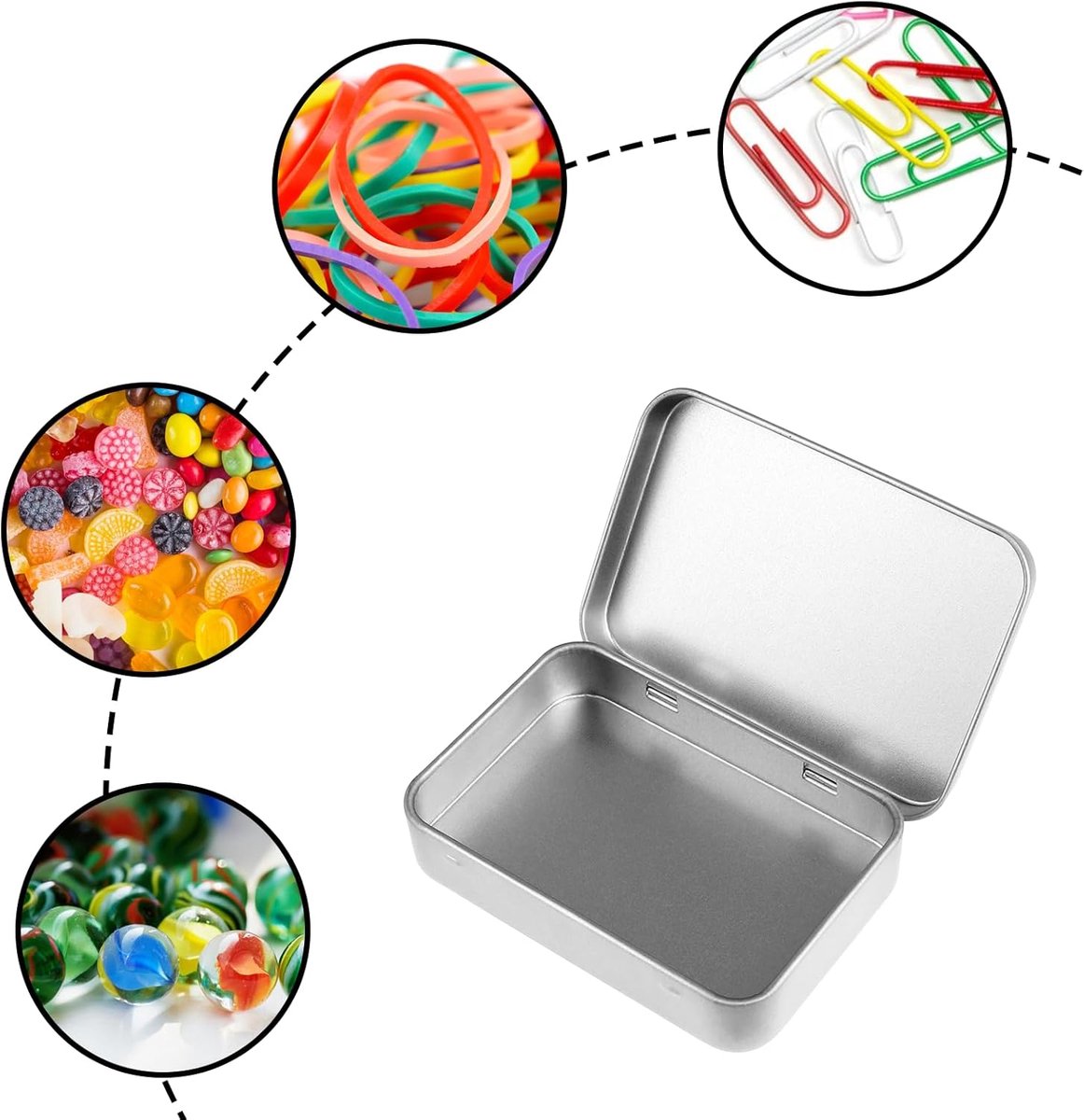 Mini Tin Cans - Pack of 3 - Storage Box - Metal - Hinged Tin Can - With Lid - Rectangular Tin Can - Mini Portable Box - Suitable for Home