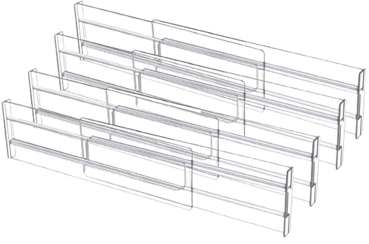 Drawer divider - 4 pieces - Drawer divider - Drawer organizer - Tools - Adjustable/extendable (27.5-52 cm) - For Clothes/Kitchen/Bathroom/Wardrobe - Transparent - Plastic