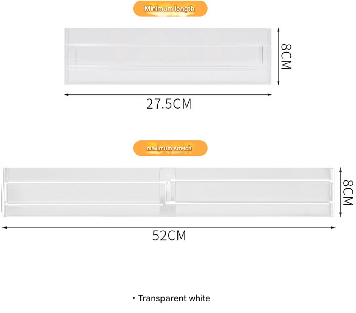 Drawer divider - 4 pieces - Drawer divider - Drawer organizer - Tools - Adjustable/extendable (27.5-52 cm) - For Clothes/Kitchen/Bathroom/Wardrobe - Transparent - Plastic