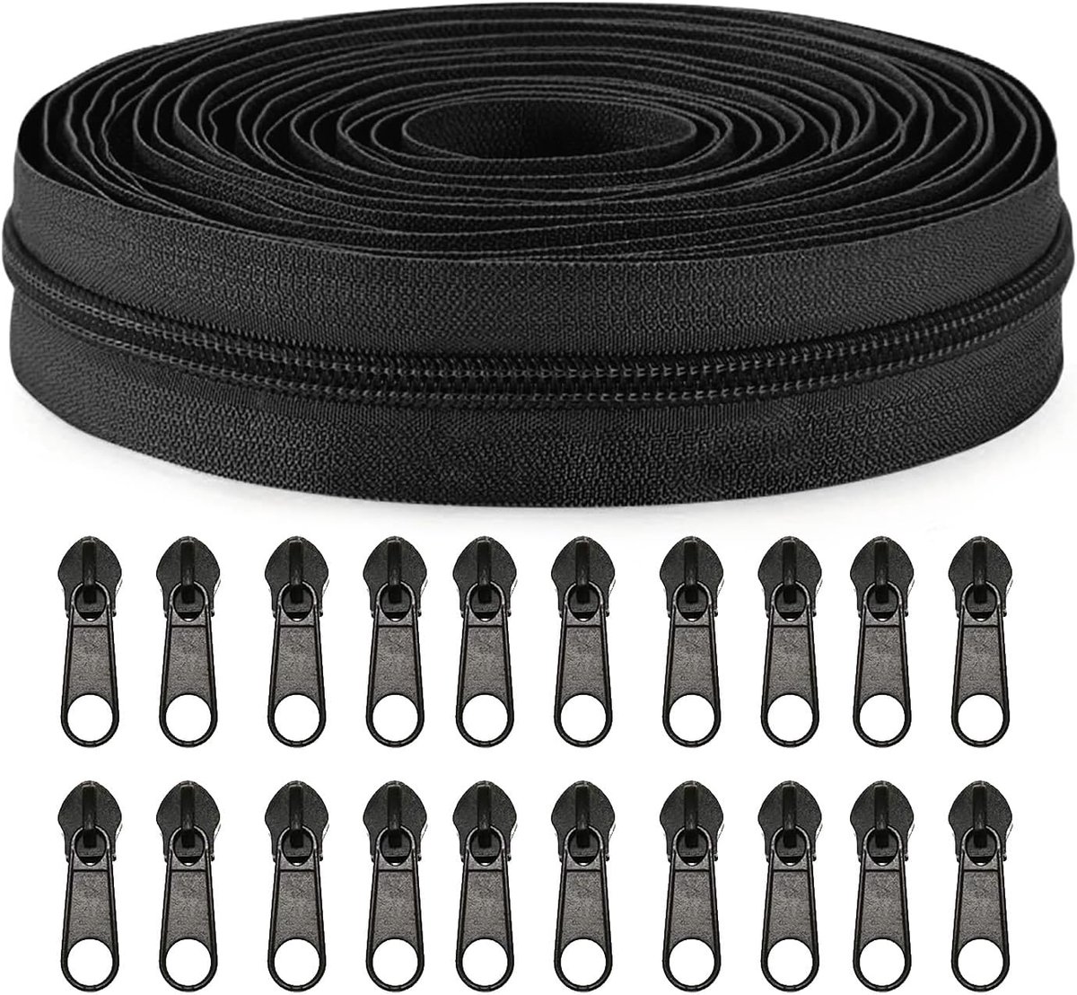Zippers - 1 Roll - Zipper - Includes 20 Replacement Zippers - Nylon - Metal - Replacement Zipper Set - Zipper Closure Repair Kit - Suitable for Bags