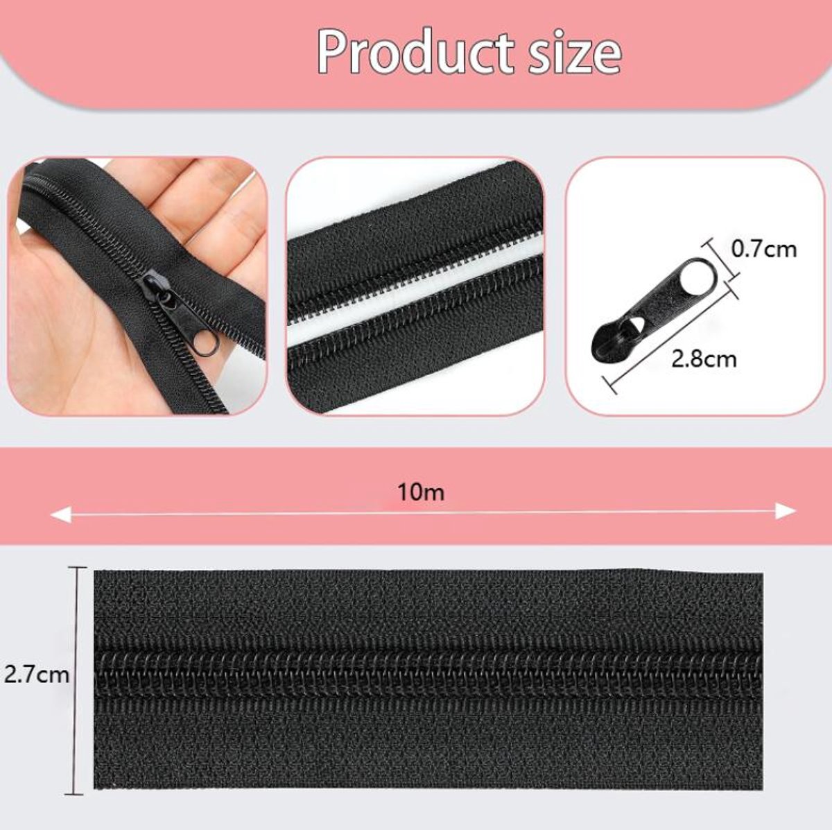 Zippers - 1 Roll - Zipper - Includes 20 Replacement Zippers - Nylon - Metal - Replacement Zipper Set - Zipper Closure Repair Kit - Suitable for Bags
