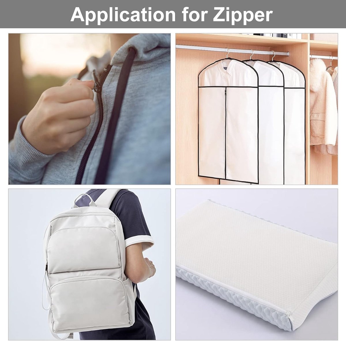 Zippers - 1 Roll - Zipper - Includes 20 Replacement Zippers - Nylon - Metal - Replacement Zipper Set - Zipper Closure Repair Kit - Suitable for Bags