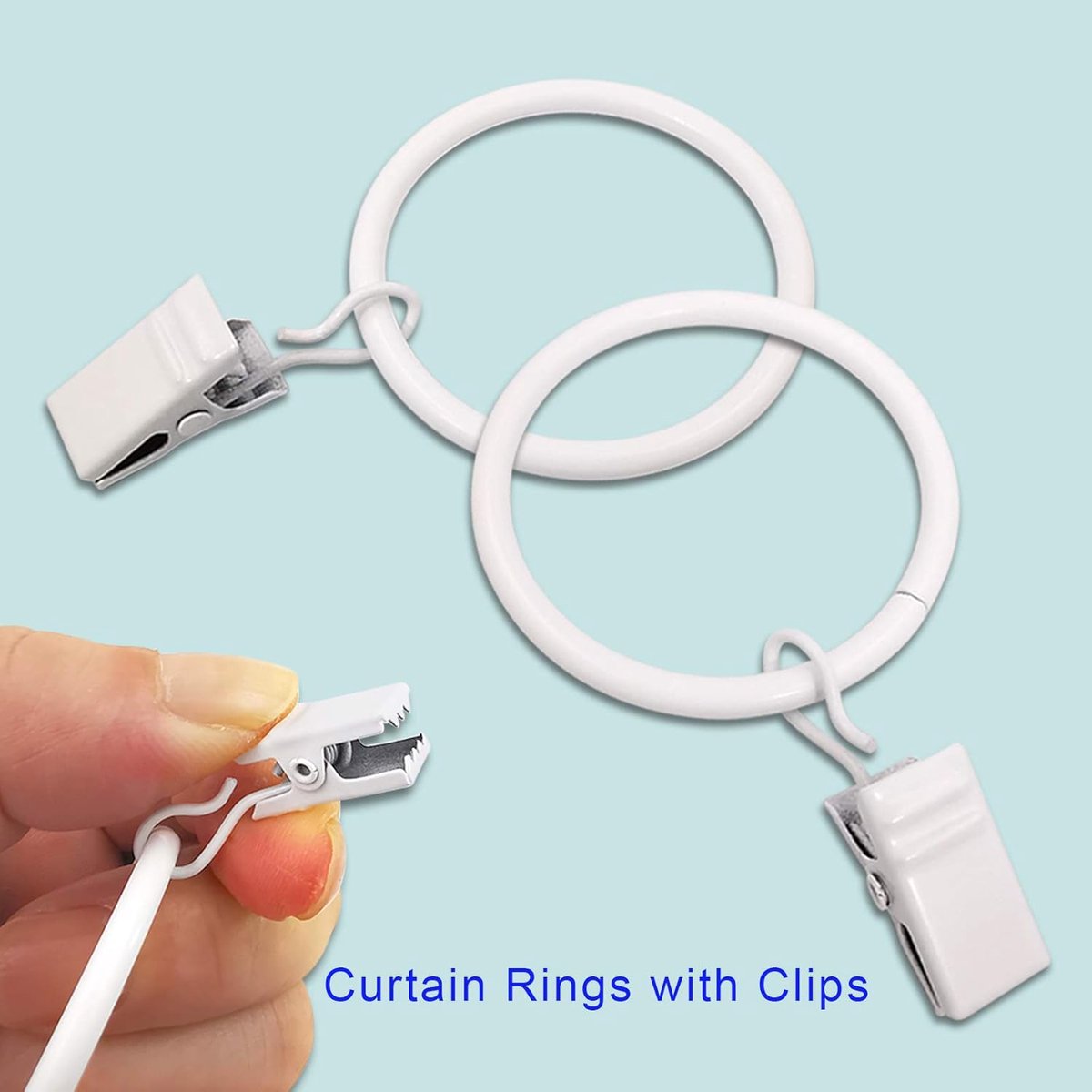 Curtain rings - 45 pieces - Inner diameter 3.8CM - White - Curtain clips for curtain rods - Metal clamps with clip - Hooks for shower curtains