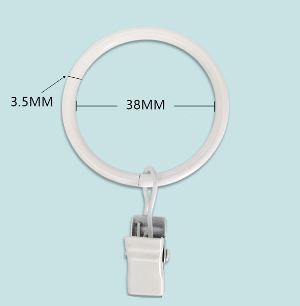 Curtain rings - 45 pieces - Inner diameter 3.8CM - White - Curtain clips for curtain rods - Metal clamps with clip - Hooks for shower curtains