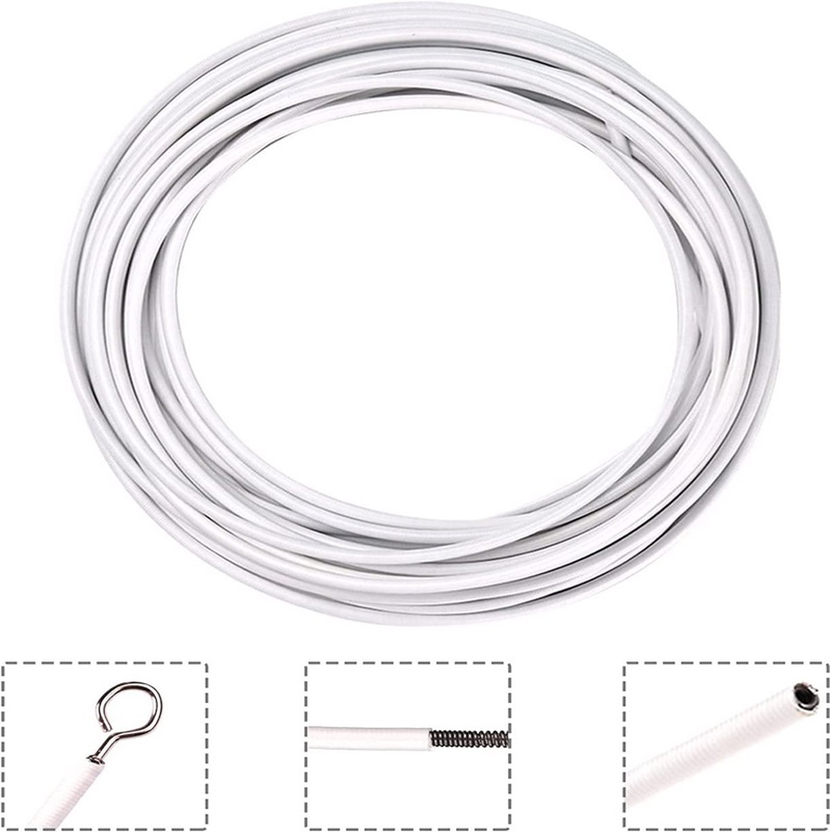 Curtain spiral wire - 10M - Curtain cable - with screw eyes and hooks - 25 sheep eye circles and 25 question mark nails - Spiral wire set - curtain cable line for clothing - Tension spring - white - Metal - for curtain rods