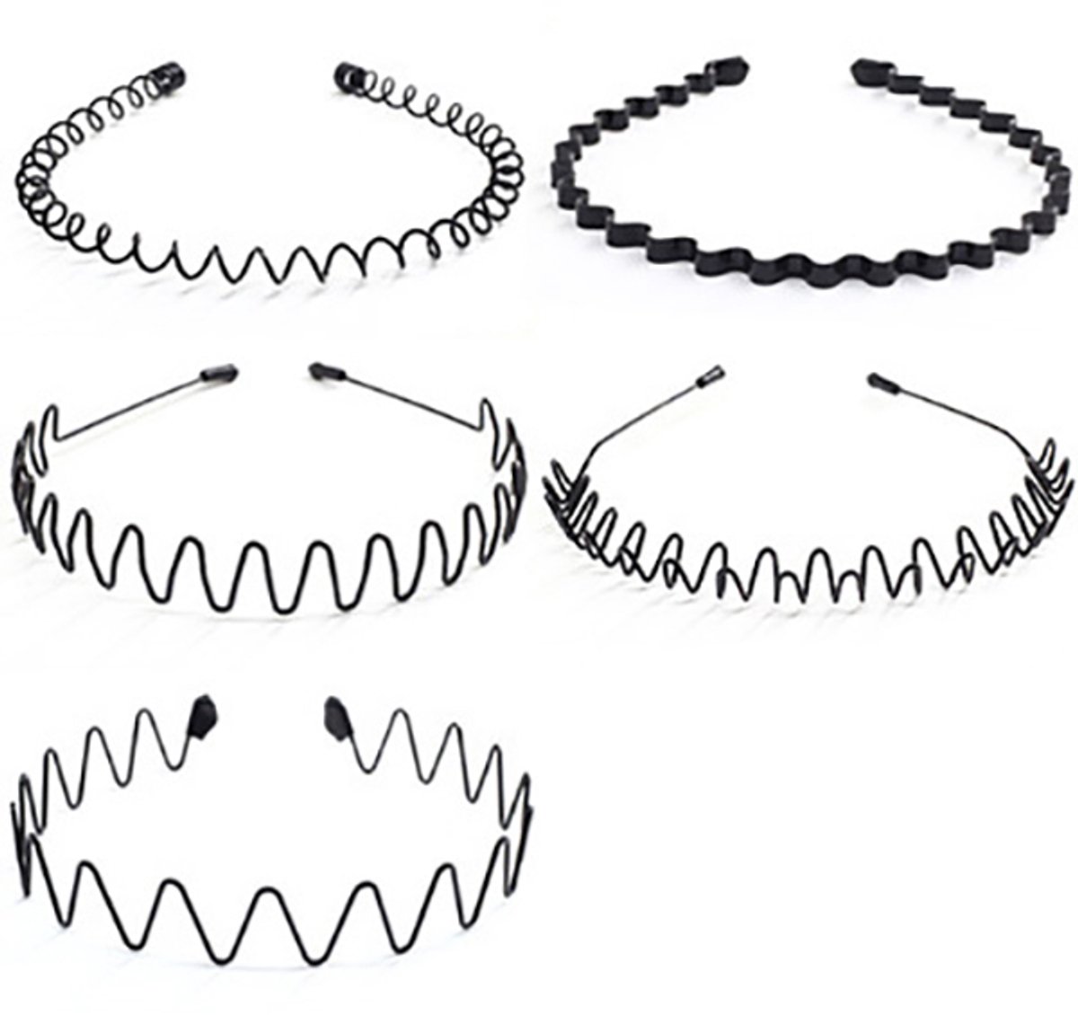 Hair Accessories - 5 Pieces - Headbands - Tiara - Unisex Women and Men - Lightweight - Sports Headband - Plastic - For Running, Sports and Daily Use - Black