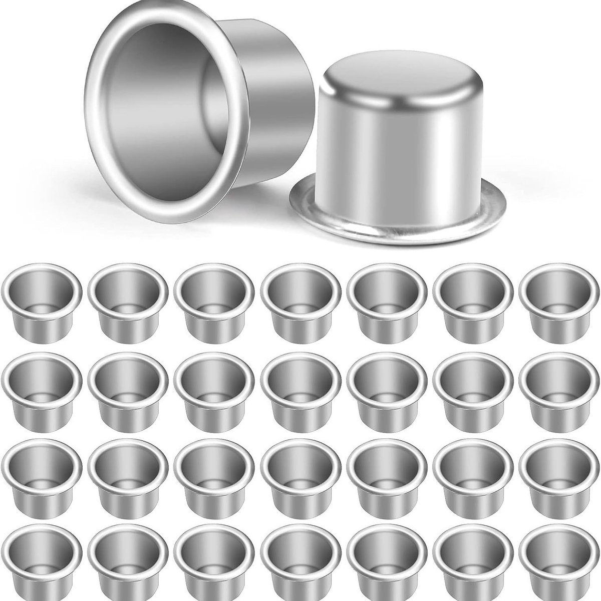 Candle holder - 30 pieces - Tea light holder - Aluminum - Metal dinner candle holders - Candle holders - Decoration - Suitable for placing candles - 27mm x 19mm - Silver Candle holder - 30 pieces - Tea light holder - Aluminum - Metal dinner candle holders - Candle holders - Decoration - Suitable for placing candles - 27mm x 19mm - Silver