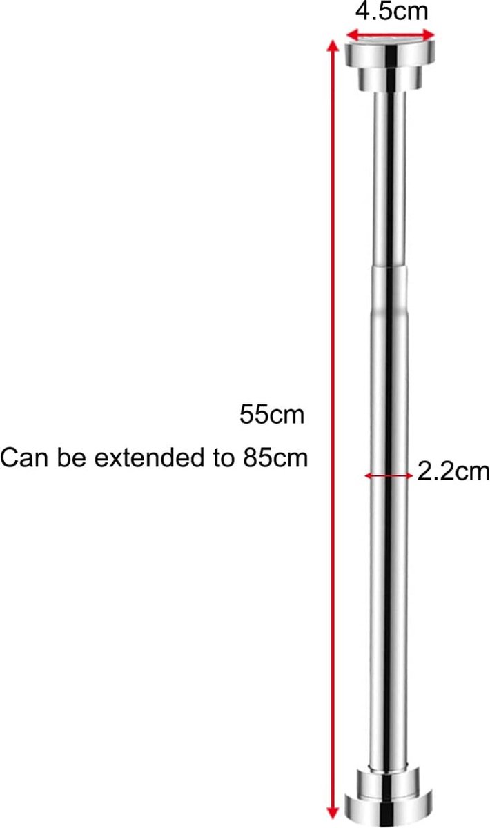 Clothes rail - Clothes rack - Wardrobe rack - Clothes rail - 50cm - Stainless steel - silver - Adjustable - Extendable - without drilling - for 55-85 cm Wardrobe