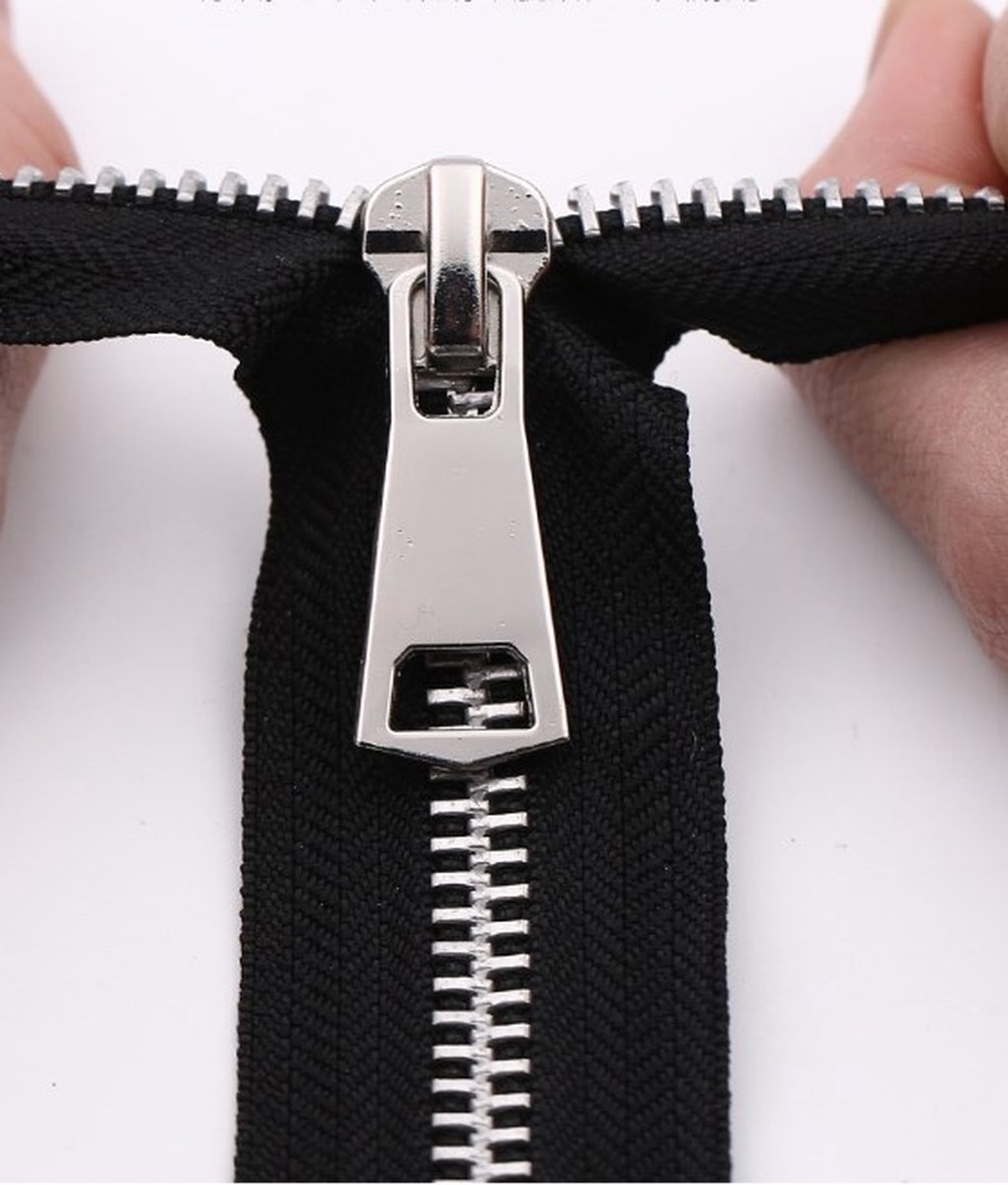 Zipper - Pack of 2 - Two-way zipper - Double slider - Divisible - Silver teeth - Black