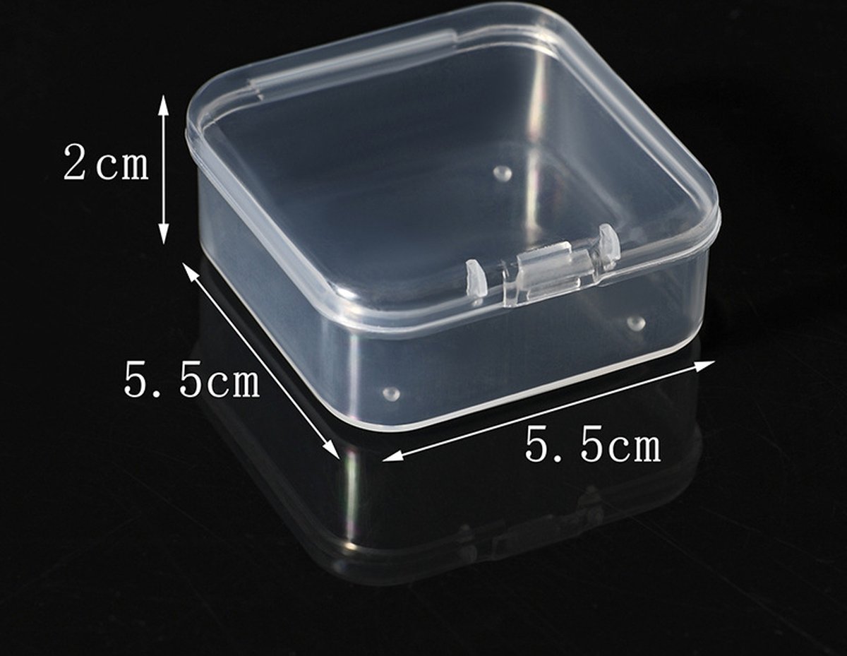 6 Pieces - Small Clear Plastic Storage Box Containers with Hinged Lids - L 5.5 x W 5.5 x H 2cm - Mini Boxes for Pills