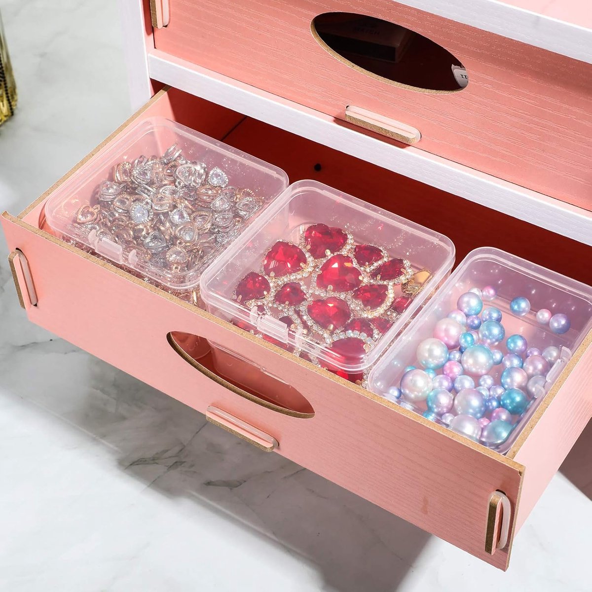 6 Pieces - Small Clear Plastic Storage Box Containers with Hinged Lids - L 5.5 x W 5.5 x H 2cm - Mini Boxes for Pills