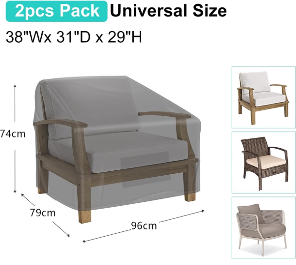 Waterproof Chair Cover - Set of 2 - Garden Chair Cover - Protective Cover for Garden Furniture - Garden Furniture Cover - Garden Chair Cover - 96 x 79 x 74 cm - For Outdoor Use in the Garden