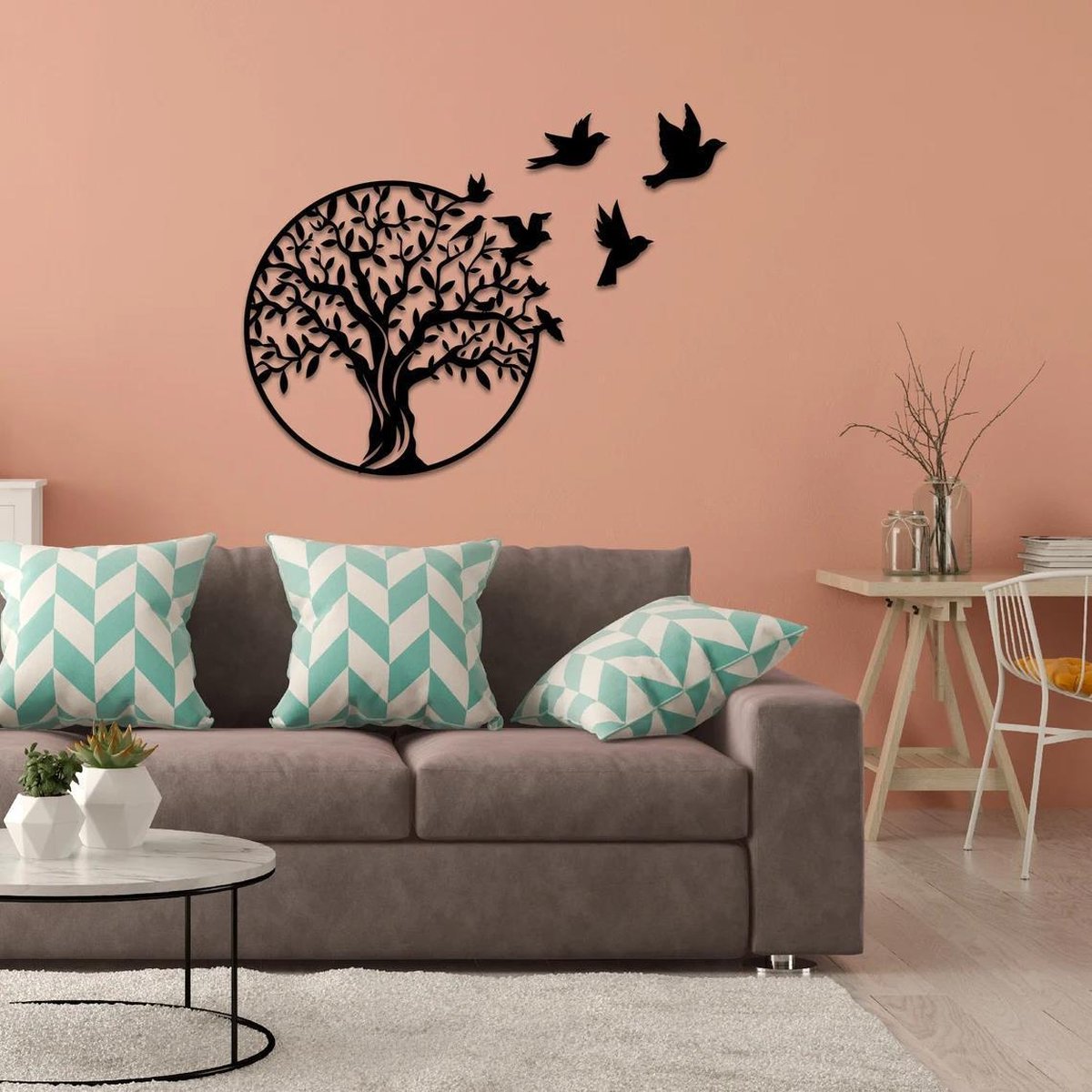 Tree of Life - Wall Decoration - Black - 30*30 cm - Small - Garden Decoration - Suitable for Indoor and Outdoor Use - Christmas - Living Room - Metal - Wall Sign - Black and White Wall Decoration - Wall Art - Metal Wall Decoration Birds