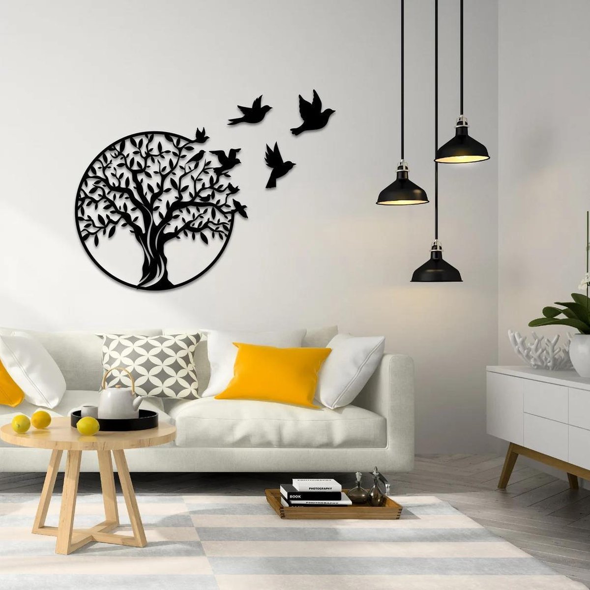 Tree of Life - Wall Decoration - Black - 30*30 cm - Small - Garden Decoration - Suitable for Indoor and Outdoor Use - Christmas - Living Room - Metal - Wall Sign - Black and White Wall Decoration - Wall Art - Metal Wall Decoration Birds