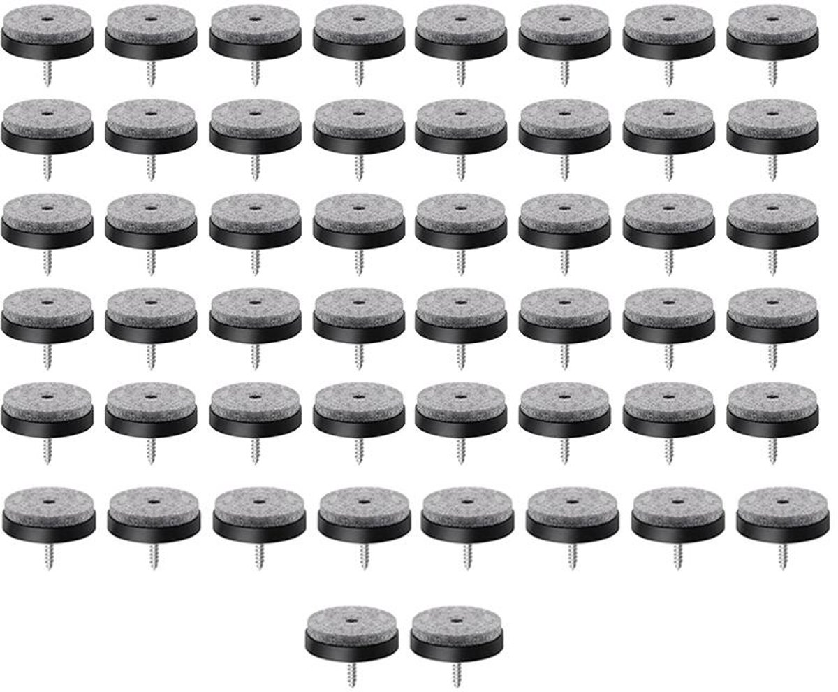 Felt Pads with Screw - Pack of 50 - Floor Protectors - Felt - Furniture Protectors - Anti-Scratch Furniture Coasters - Protective Felt - Round - Against Floor Scratches - Furniture Protection - Chair Leg Protectors - Under Furniture - 20 mm - Black