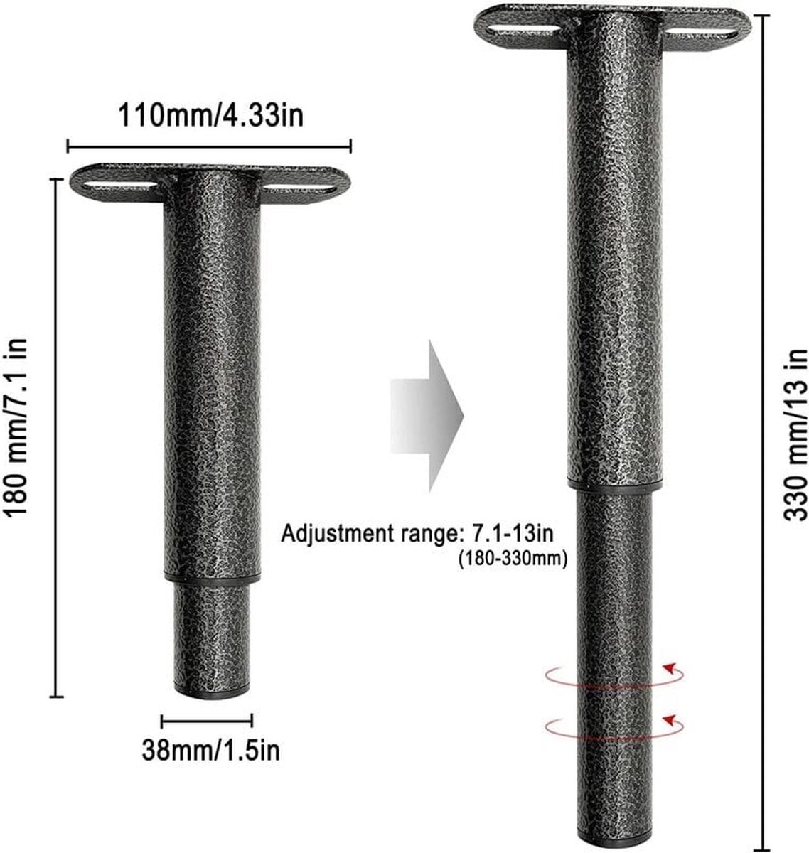 Bed frame support leg - bed legs - box spring legs - 2 pieces - 18 to 33 cm - iron - gray - adjustable furniture leg - retractable - for slatted bases
