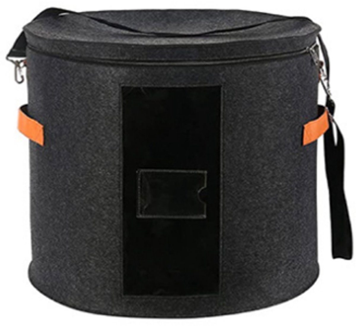 Hat box - storage boxes - Hat storage box - round - dark gray - 50 x 43 cm - felt - foldable - with lid and carrying handle and zipper - transparent window