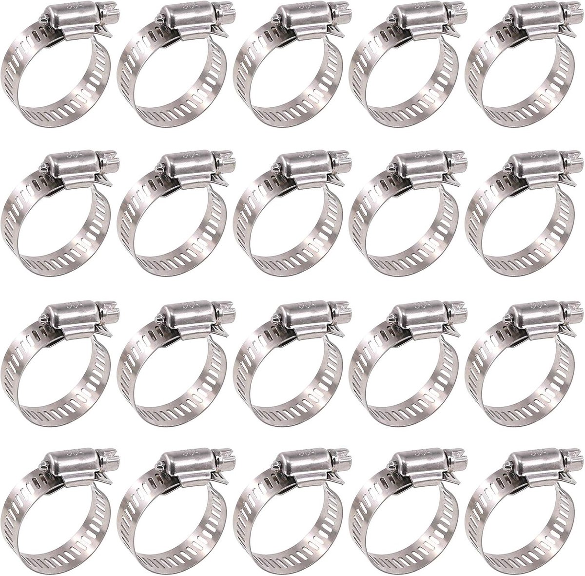 20 pieces - Hose clamp set - hose clamps - 10-16 mm - Clamp set for the garden hose, drain hose or shower hose - silver - stainless steel