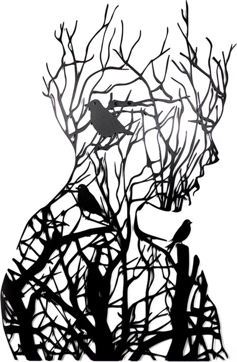 Wall decoration - wall decoration - Wall Art - Line art - wall decoration living room - Tree branch woman silhouette - black and white - Metal - 30*21cm Wall decoration - wall decoration - Wall Art - Line art - wall decoration living room - Tree branch woman silhouette - black and white - Metal - 30*21cm