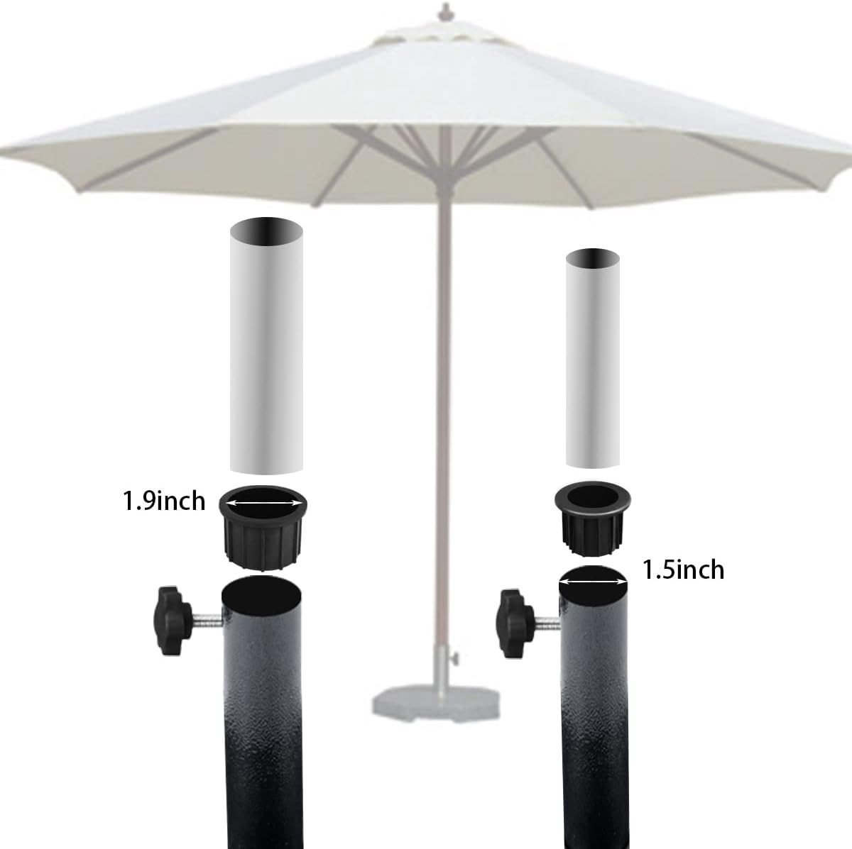 Set of 3 - Parasol base adapter inserts - Reduction rings - 48/38/32 mm center column - Replacement parts for parasol bases - Mounting for outdoor parasol pole