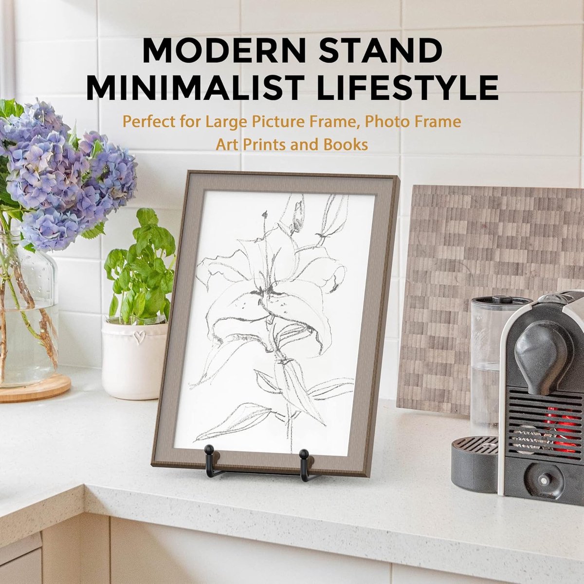 Plate stand - Photo frame stand - 18.5x10.5 cm (10 inch) - Holder - Decorative plates - Black - Display - Books - Hanger - Rack - Kitchen cabinet