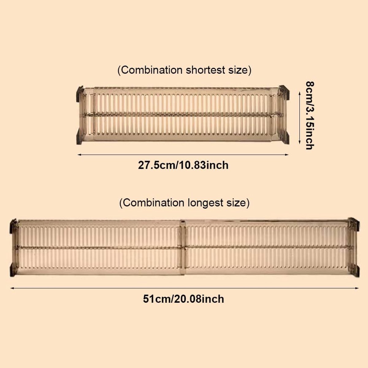 Drawer divider - 4 pieces - Drawer divider - Drawer organizer - Adjustable/extendable (27.5-51 cm) - For Clothes/Kitchen/Bathroom/Wardrobe - Transparent Black - Plastic