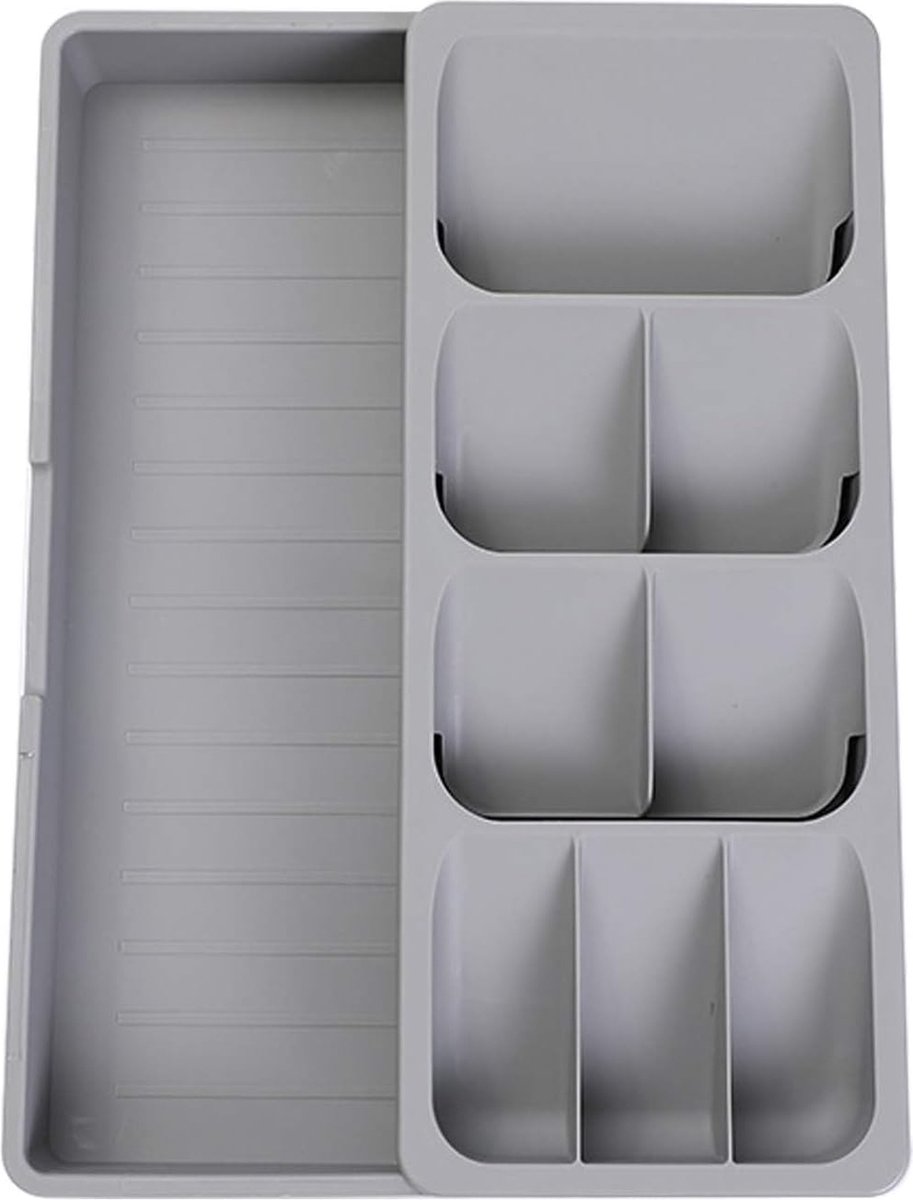 2 in 1 Storage Box - Cutlery Organizer - Cutlery Tray - Drawer Organizer - Multifunctional Cutlery Tray - Pull-out Cutlery Tray - Cutlery Tray Drawer Divider - Small Cutlery Tray for Kitchen - Storage Bins for Cutlery Storage - Gray - PP - 40.5*16.5*5.5cm