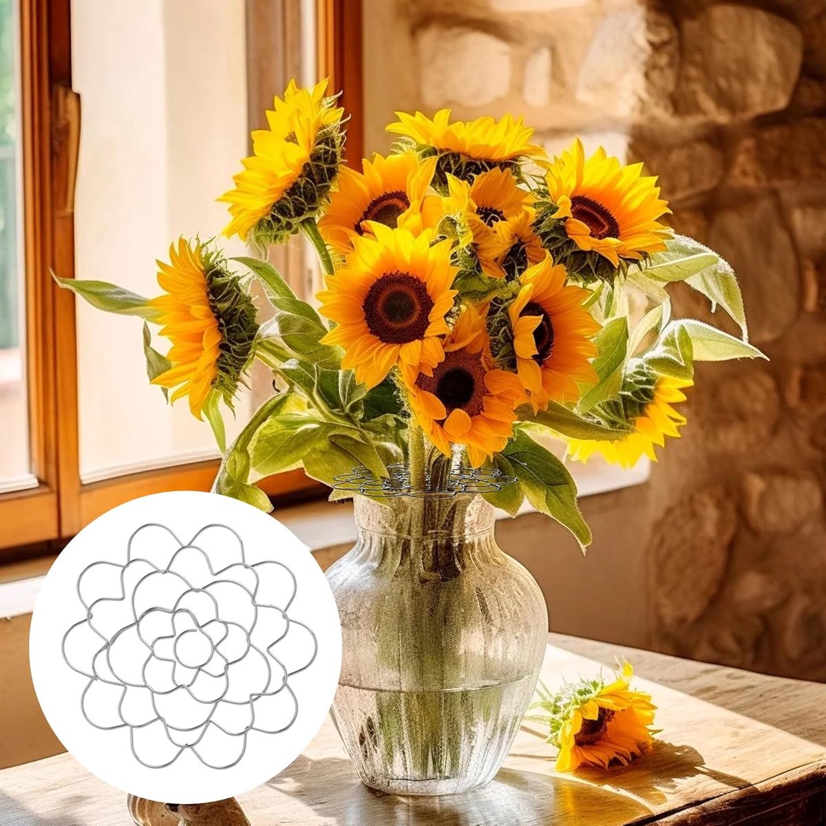 Flower Arrangement Holder Set - 2 Pieces - Flower Stand - Stainless Steel - Metal Wire Flower Arranger - Reusable - Flower Arranging Tool - Flower Grid Organizer - Suitable for Vases