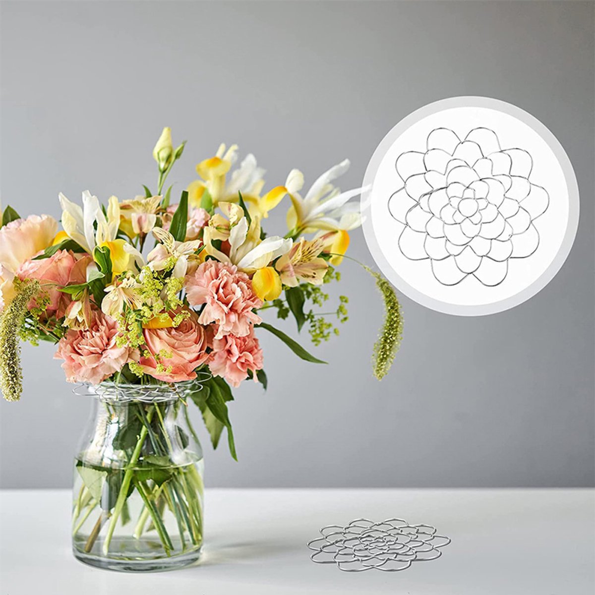 Flower Arrangement Holder Set - 2 Pieces - Flower Stand - Stainless Steel - Metal Wire Flower Arranger - Reusable - Flower Arranging Tool - Flower Grid Organizer - Suitable for Vases